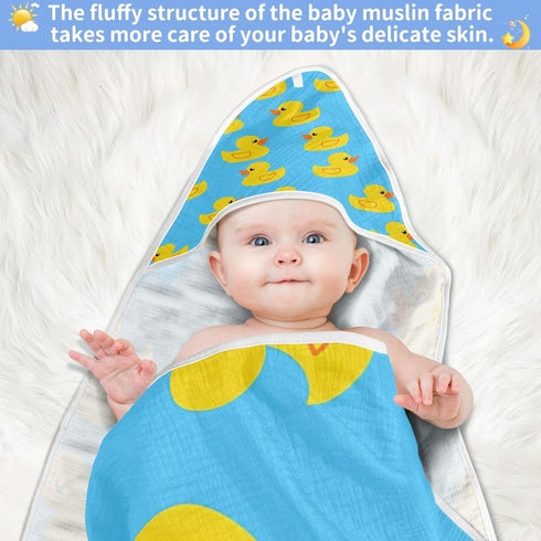 Nesatuwa Girl,30x30 Inch Yellow Rubber Ducks Baby Hooded Towel,Soft Absorbent Muslin Cotton Baby Bath Towels for Boy