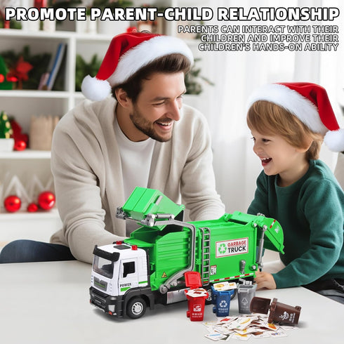 3+ Garbage Truck Toys for Kids, Metal Diecast Toy Car, Pull Back Toy Car with Lights and Sounds,Recycling Truck Toy