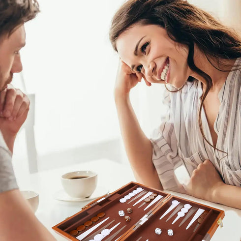Backgammon Set, Classic Board Game with Premium Leather Case, Portable Travel Strategy Game Set for Adults, Kids (15