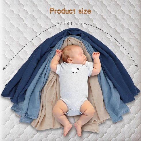 Chiowels 3-Pack 37 49 inches 001 Baby Muslin Swaddle Blankets for Boys and Girls, Soft and Breathable Cotton Swaddles