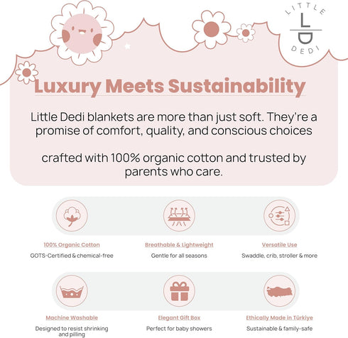 100% 30"x40", Organic Cotton Baby Knitted Blanket with Gift Box - Soft Toddler, Crib, Stroller Blanket - Neutral