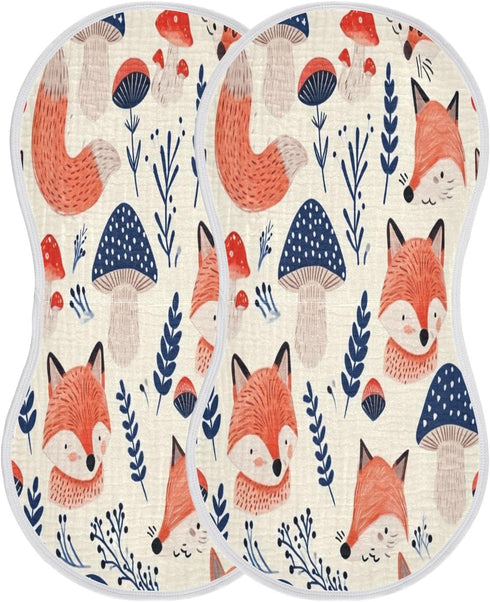 Bulletgxll Set 4, Foxes and Mushrooms Unisex Baby Burp Cloths of Soft Absorbent Organic Cotton Muslin Burping Cloths