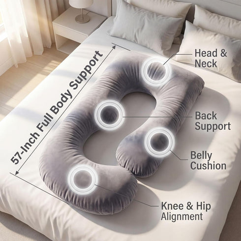 Eccn U-Shaped Full Body Pillow for Adults, Maternity Pregnancy Pillow with Washable Velvet Cover, Ergonomic Support