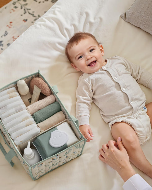 Blissful Diary Leaf Diaper Caddy Organizer, Stylish Nursery Storage Basket, Gift for Baby Shower, Newborn Essentials