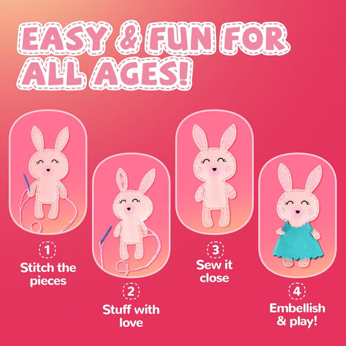 5 Cymbana Kid Sewing Craft Kit to Make a Friend for Beginner Felt Craft Learn to Sew, Panda Fox Bunny Raccoon Bear