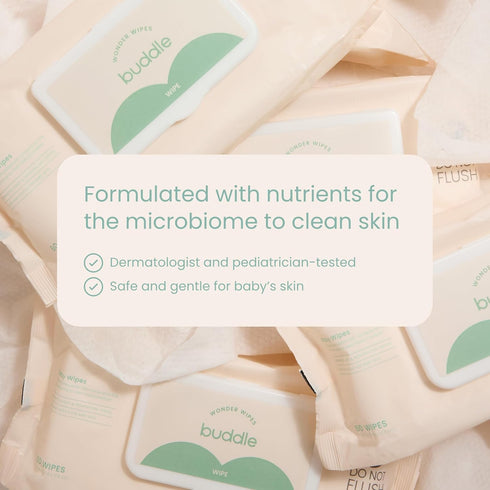 Buddle Wonder Wipes Baby Wipes with Aloe & Honeysuckle, Dermatologist-Tested & Hypoallergenic, Gentle Diaper Wipes