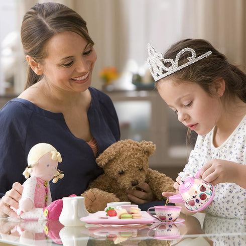 Xlong Set Set,Princess Set Pink Tea for Little Girls,Flower Design Tea Party Tea Time Toys Teapot Dishes Kitchen