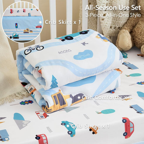 3-Piece Set Set Crib Bedding for Boys Girls - Ultra Soft & Skin Friendly Baby Bedding Includes Crib Comforter, Sheet