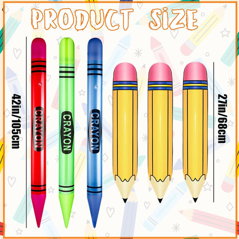 6 41 Inch 27 Inch Pcs Giant Large Inflatable Crayon Balloons Pencil Balloons for Back to School Classroom Garden Room