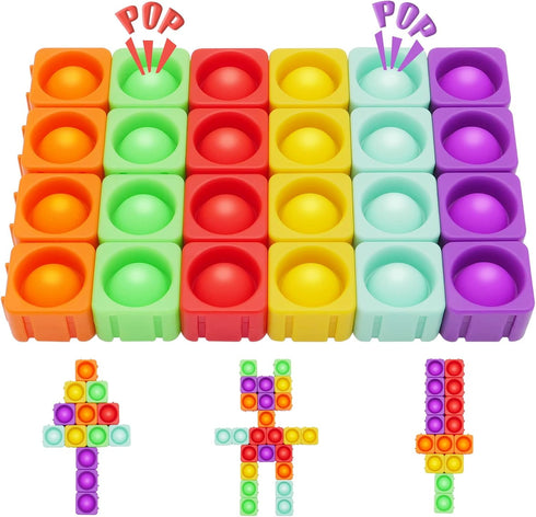 Pop Blocks Fidget Toys, Rainbow Silicone Popper Infinity DIY Building Blocks CVC