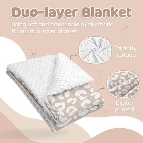 30 40 Inches Leopard Print Minky Baby Blanket x for Girls, Soft Plush Receiving Blanket with Dotted Back, Gift