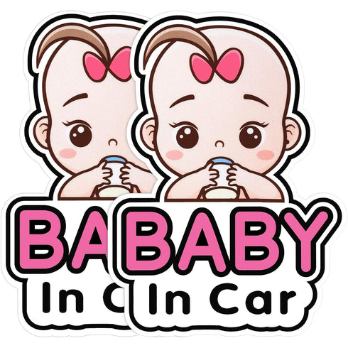 2 Pcs Baby in Car Stickers Sign for Girl Baby Car, Removable Safety Notice on Board