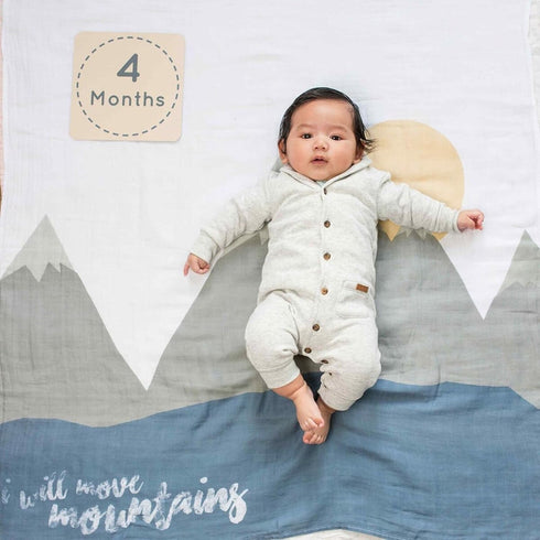 lulujo Baby’s First Year Milestone Blanket and Card Set | 40in x 40in, I Will Move Mountains