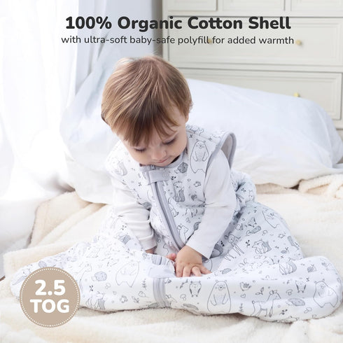 2.5 6-12 Mama Cheetah Baby Sleep Sack TOG, Organic Cotton Baby Wearable Blanket with Two-Way Zipper, Swaddle Transition