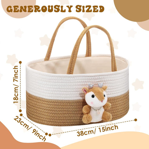 FoldTier Cute Deer Diaper Caddy Organizer Cotton Rope Woodland Nursery Storage Bin Basket Baby Shower Basket Gift