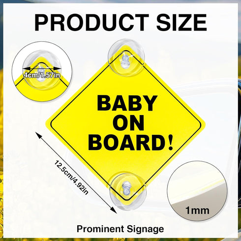 VASTRISE 2 5"x5" Pcs Baby On Board Sign for Car with Suction Cups,About Essential Safety Signs for Cars - Bright
