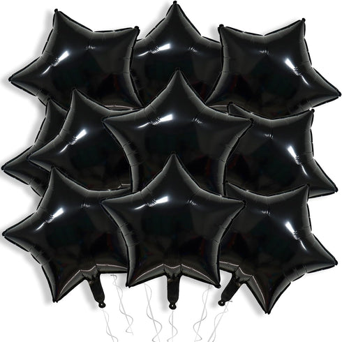 KALOR 18 Inch Black Star Mylar Balloons, 10 Pcs Star Shape Foil Helium Balloons for Wedding, Baby Shower, Birthday