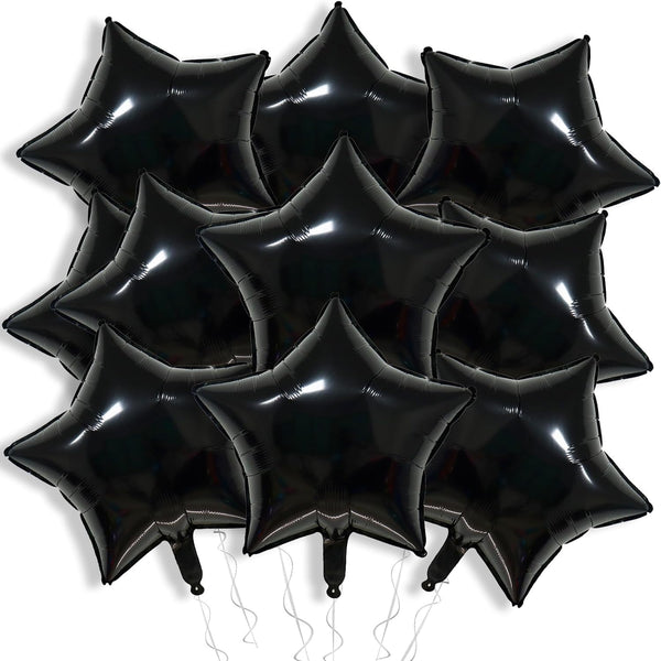 KALOR 18 Inch Black Star Mylar Balloons, 10 Pcs Star Shape Foil Helium Balloons for Wedding, Baby Shower, Birthday