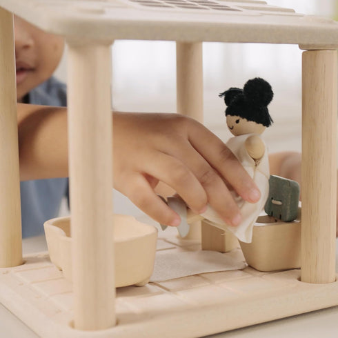 Set Set PlanToys Wooden Dollhouse Bathroom Room | Bath, Toilet, Sink & Accessories Furniture | Open Ended Role Play