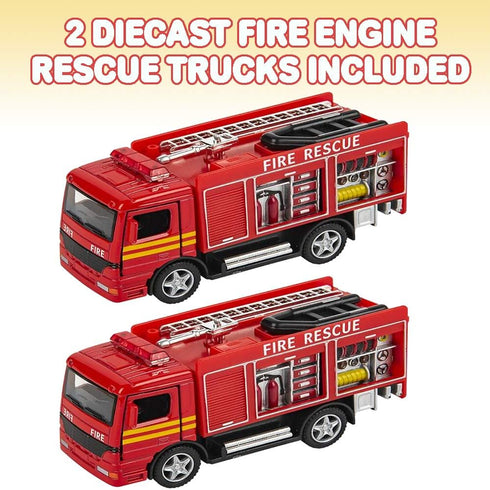 Set 2 3-5 1-3 Pullback ArtCreativity Diecast Fire Truck Toy, of Firetruck Toys Years Old, Engine Rescue Trucks, Diecast