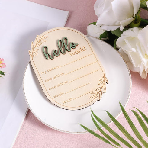 Gosknor 5.91x4.13 Inch Baby Announcement Sign, Wooden Hello World Baby Name Sign Newborn Announcement Sign Birth