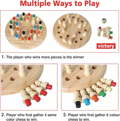 Wooden Memory Match Stick Chess Game - Color Memory Chess, Funny Block Board Game, Educational Toy for Boys and Girls