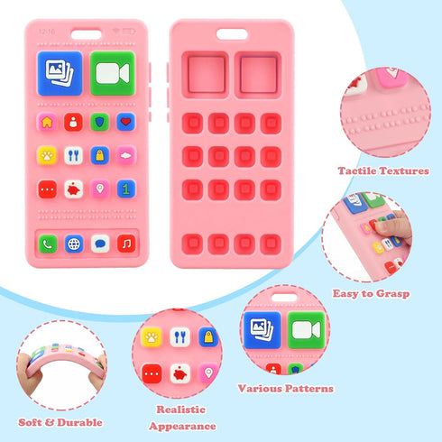 GUIGUZHJ 3-18 Baby Silicone Teething Toys, Phone Teether Toys for Toddlers Months, Boys Girls Babies Teething Toy, Baby