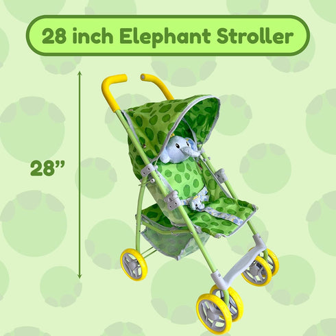 Baby Doll Stroller for Toddlers 1-3, Green Folding Baby Toy Stroller for Dolls, Pillow Animal Toy