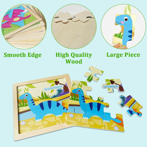 2-4, 9 3-5, Wooden Puzzles for Toddlers Pieces Dinosaur Jigsaw Puzzles for Kids Ages Preschool Learning Activities