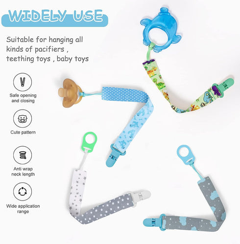 Dooyilets 4 Dummy Dummy 4 Pcs Baby Strap Clip, Pacifier Clip Holder Straps with Silicone Adapter, Soother Chains Clips