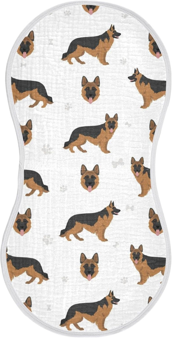 German Shepherd Dog Muslin Burp Cloths for Baby, 1 Pack, Soft 100% Cotton Washcloths