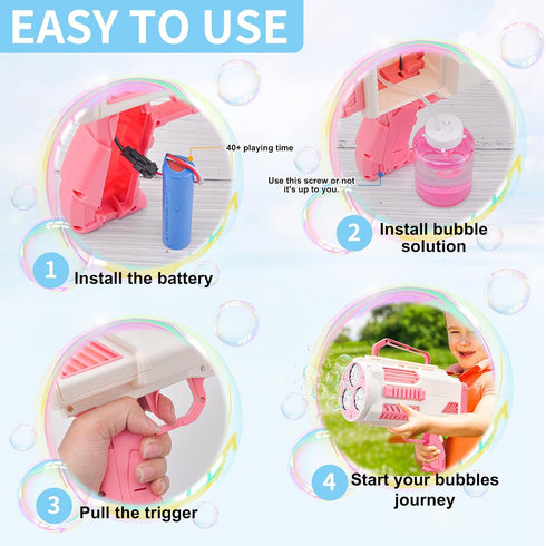 Upgraded Bazooka Bubble Gun, No Dip Bubble Machine Gun with Light for 9000+ Bubbles Per Min Outdoor Fun