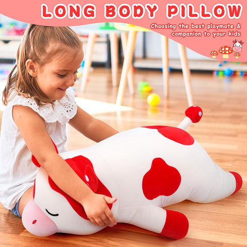 30'' Auspicious beginning Giant Mushroom Cow Plush Stuffed Animal-Cute Mushroom Cow Plush Body Pillow Plushies, Large
