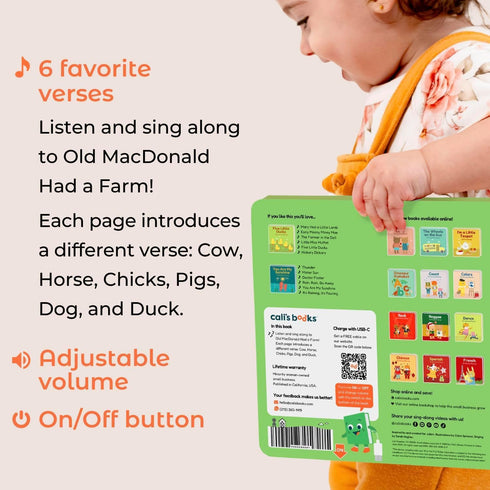 1-3 Cali's Books Old MacDonald Had a Farm Music Book for Toddlers Years Old - Nursery Rhymes Musical Books, Interactive