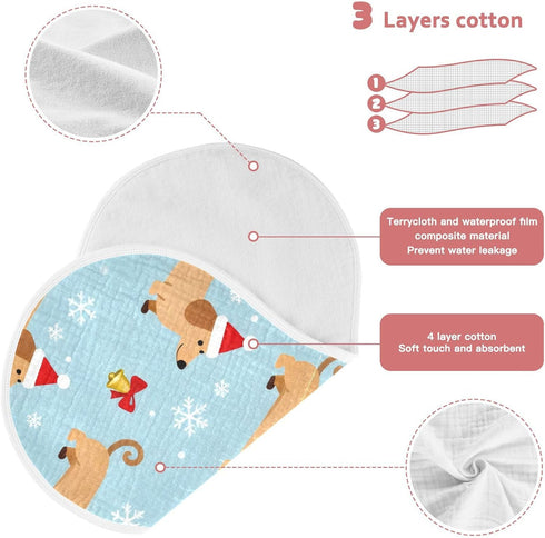 decor gift 4 Pack 22x11in Cotton Burp Cloth Good Absorbent? Merry Christmas Dog Blue spit up Rags for Unisex