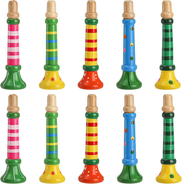 Lyellfe 10 Pieces Small Wooden Trumpet, Piccolo Flute Music Sound Instrument, Colorful