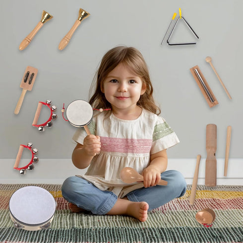 Set 1-3, Set Wooden Musical Instruments for Toddlers Natural Wood Percussion Instruments Xylophone Gift for Girls Boys