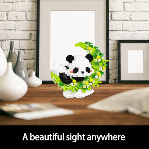 Set,Animal QISHOUTING Mini Panda Building Blocks with Flowers,Flowers Mini Building Micro Building Kits,Home Office