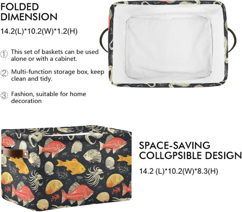 CWUPZAY 1 Pack Salmon Squid Storage Basket Canvas Fabric Collapsible Storage Bins Box Organizer Waterproof for Home