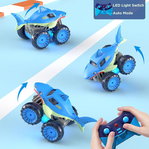 MaxTronic Remote Control Car, 2.4Ghz Amphibious RC Shark Monster Truck Toys, 4WD All Terrain for Boys Girls 3-12 Years