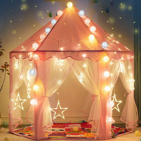 wilwolfer Princess Tent for Girls - Large Playhouse with Star Lights for Indoor Games, Toy & Gift for Kids Age 3+