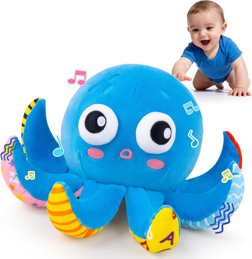 JoySpark Toys Baby Toys 6-12 Months, Musical Crawling Toys Bouncing Dancing Octopus Plush Toys