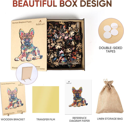 500 Game,18.42"x17.3" Ruikiyart Wooden Puzzle for Adults Pieces,Unique Dog Shaped German Shepherd Puggy Jigsaw Puzzles