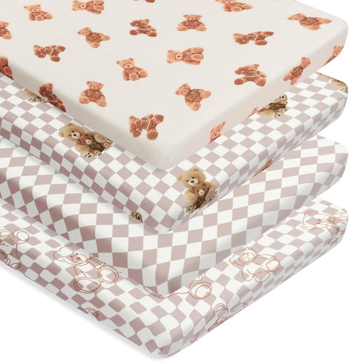 FIGEPO Fitted Baby Neutral Pack N Play Sheets Mini Crib Sheets Bear and