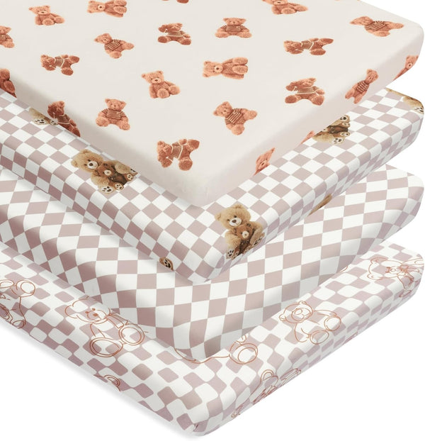 FIGEPO Fitted Baby Neutral Pack N Play Sheets Mini Crib Sheets Bear and