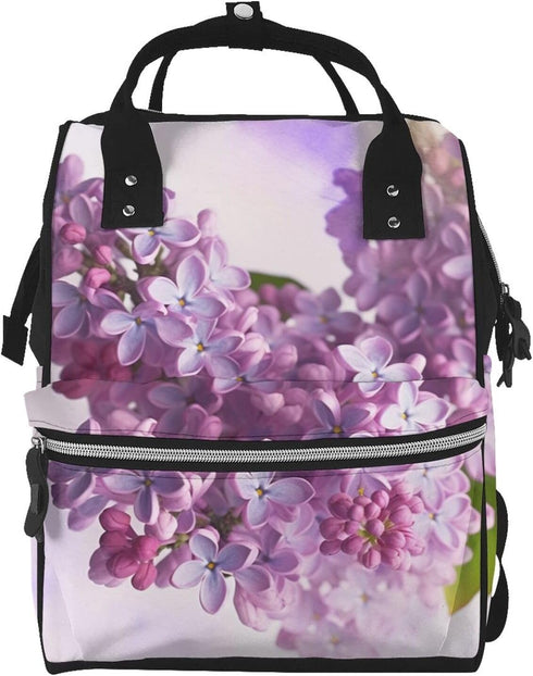 FHEDVBN Lilac Flowers Diaper Bag Backpack for Women Multifunction Waterproof Mummy Backpacks for