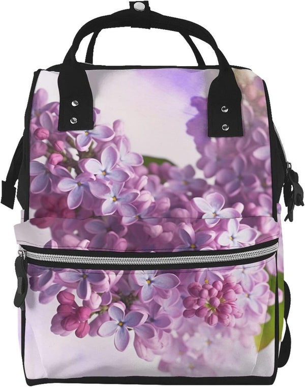 FHEDVBN Lilac Flowers Diaper Bag Backpack for Women Multifunction Waterproof Mummy Backpacks for