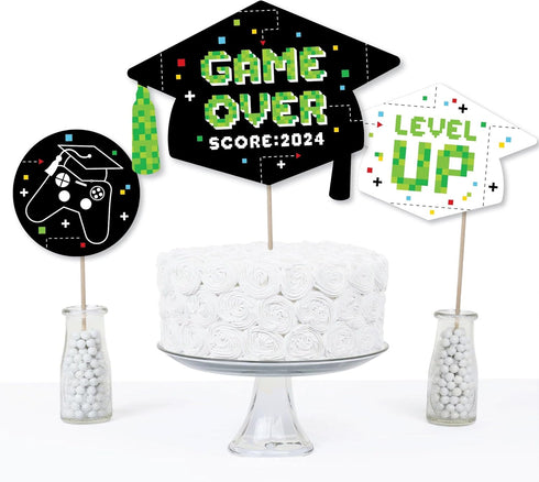 Big Dot of Happiness Game Over Video Game Graduation Party Centerpiece Sticks - Set of 15 Table Toppers