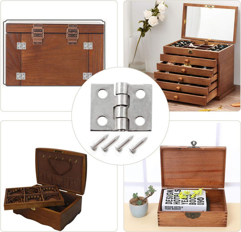 Honbay 50PCS Miniature Dollhouse Hinges - Jewelry Box Tiny Hardware Accessories with 200PCS Screws (Silver)