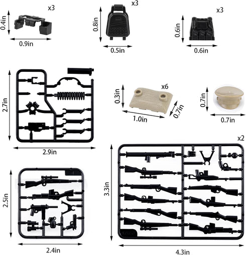 Weapons Pack Military Accessories, WWII Soldier Model Toys, Compatible with Mini Figure Brick Toy for Boys Age 3+